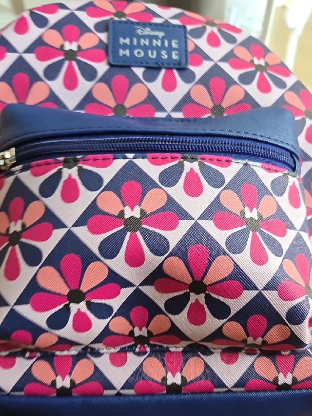 Disney Minnie Mouse Pink Floral Mini Backpack with Navy Accents - Picture 10 of 11